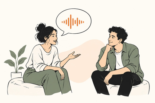 Two people sharing an idea in a relaxed conversation
